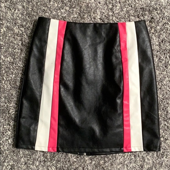 by the way. Dresses & Skirts - Faux Leather Black Pink & White Mini Skirt